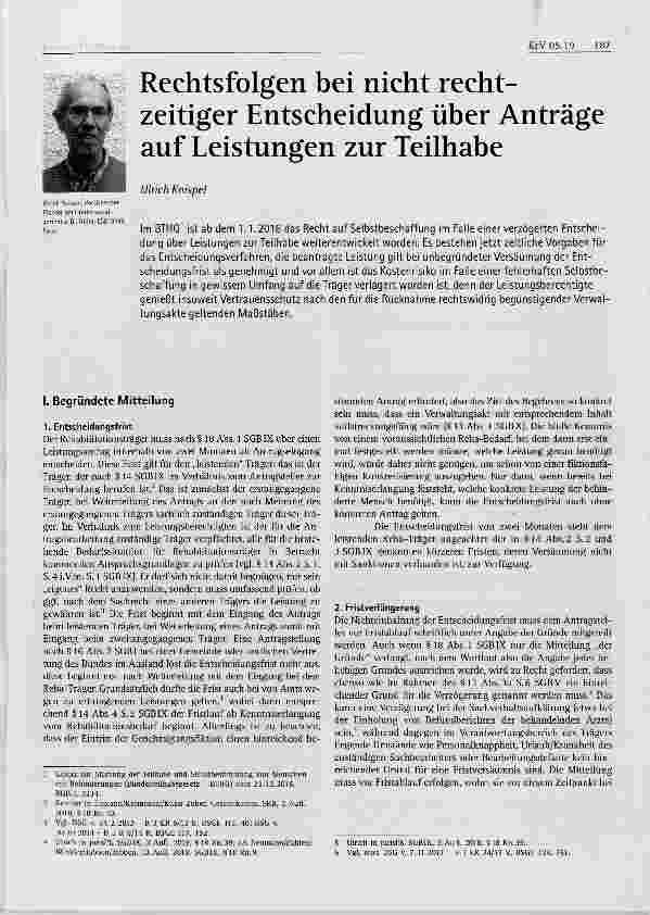 Vorschauseite 1: Rechtsfolgen bei nicht rechtzeitiger Entscheidung über Anträge auf Leistungen zur Teilhabe