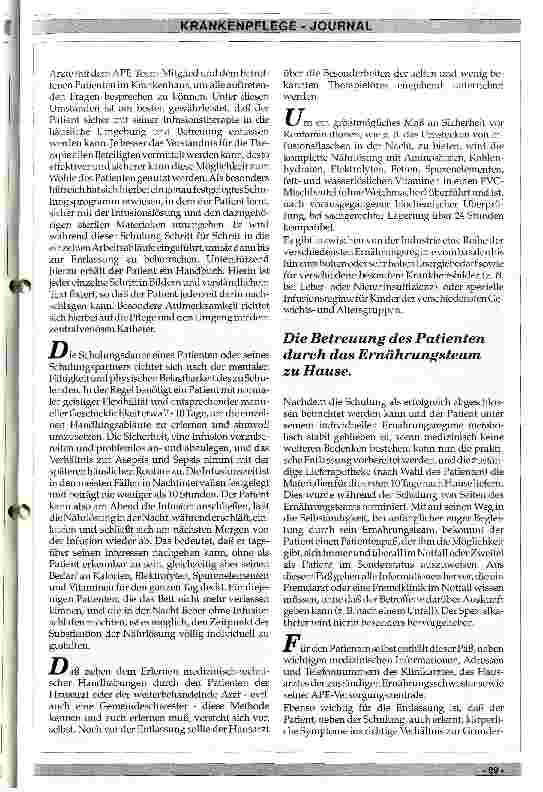 Vorschauseite 3: Die Betreuung des parenteral ernährten Patienten zu Hause Ein neuer Weg zur Versorgung chronisch Kranker