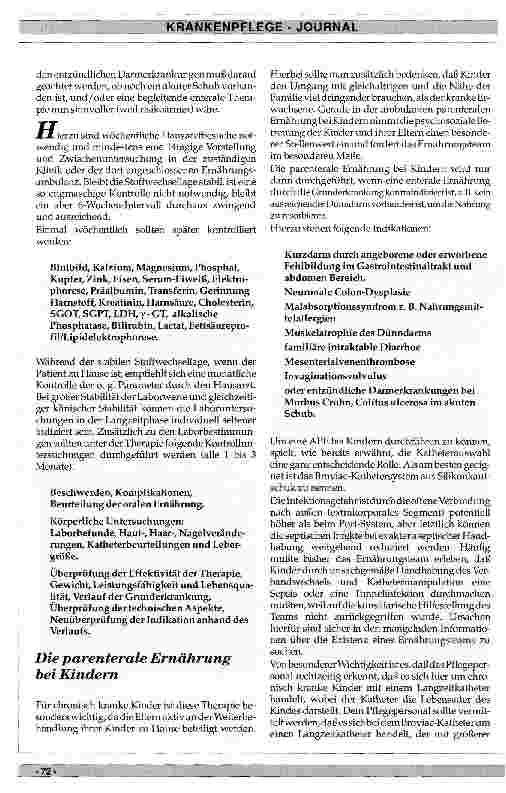 Vorschauseite 6: Die Betreuung des parenteral ernährten Patienten zu Hause Ein neuer Weg zur Versorgung chronisch Kranker
