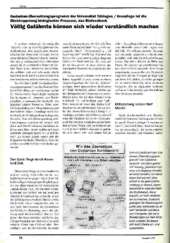 Vorschauseite 1: Völlig Gelähmte können sich wieder verständlich machen Gedanken-Übersetzungsprogramm der Universität Tübingen