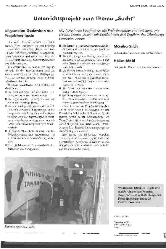 Vorschauseite 1: Unterrichtsprojekt zum Thema Sucht