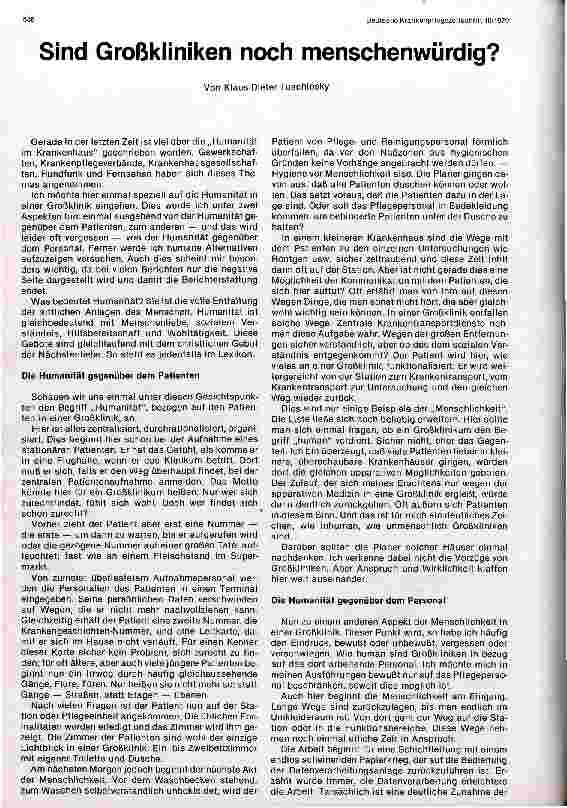 Vorschauseite 1: Sind Großkliniken noch menschenwürdig?