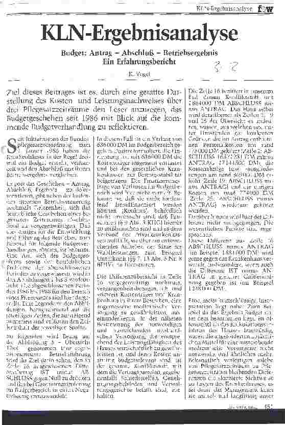 Vorschauseite 1: KLN-Ergebnisanalyse Budget: Antrag - Abschluß - Betriebsergebnis