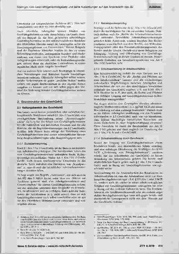 Vorschauseite 2: Das Geschäftsgeheimnisgesetz und seine Auswirkungen auf das Arbeitsrecht des öffentlichen Dienstes