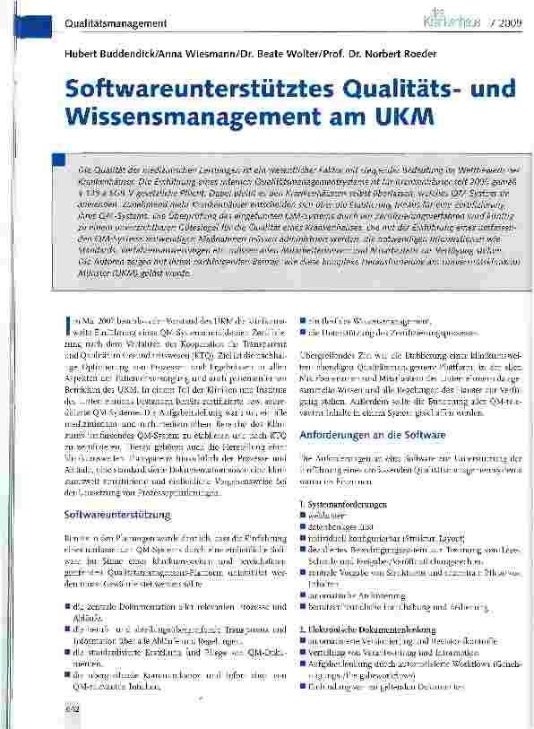 Vorschauseite 1: Softwareunterstütztes Qualitätsund Wissensmanagement am UKAA