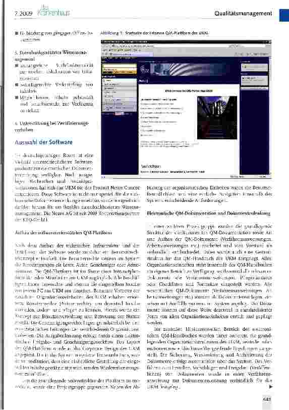 Vorschauseite 2: Softwareunterstütztes Qualitätsund Wissensmanagement am UKAA