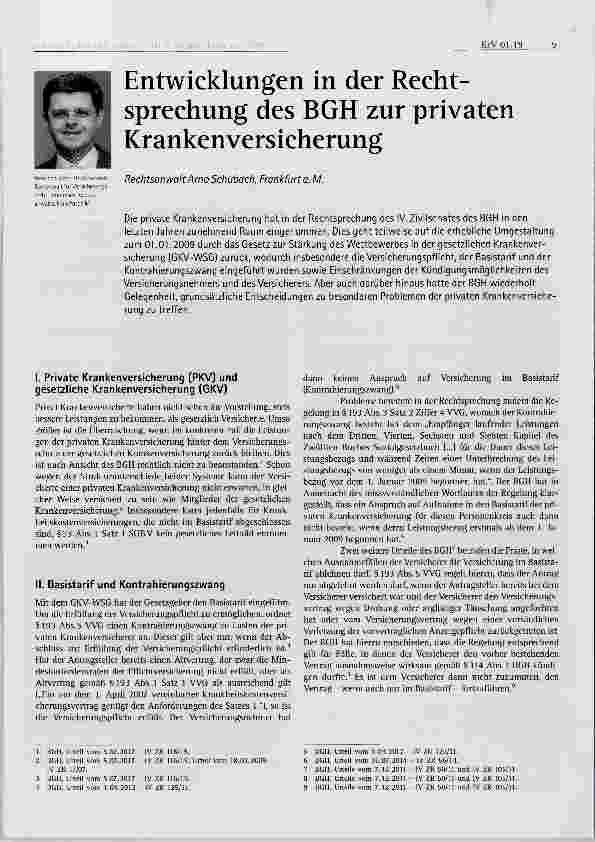 Vorschauseite 1: Entwicklungen in der Rechtsprechung des BGH zur privaten Krankenversicherung