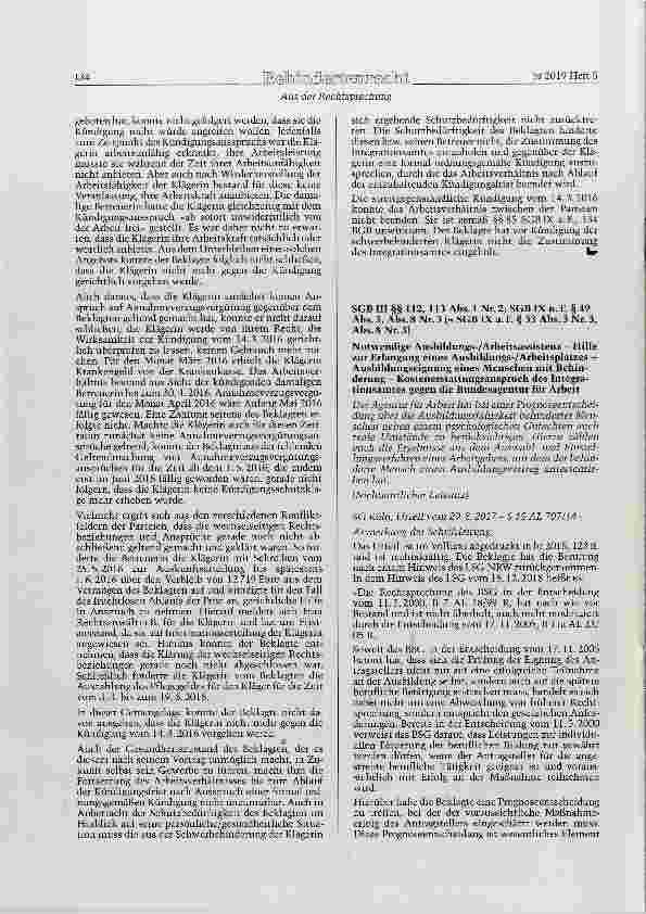 Vorschauseite 1: Notwendige Ausbildungs-/Arbeitsassistenz Hilfe zur Erlangung eines Ausbildungs-/Arbeitsplatzes Ausbildungseignung eines Menschen mit Behinderung Kostenerstattungsanspruch des Inte…