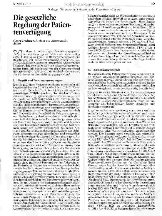 Vorschauseite 1: Die gesetzliche Regelung der Patientenverfügung