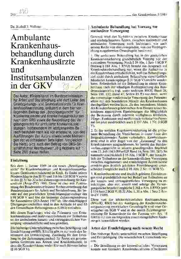Vorschauseite 1: Ambulante Krankenhausbehandlung durch Krankenhausärzte und Institutsambulanzen in der GKV