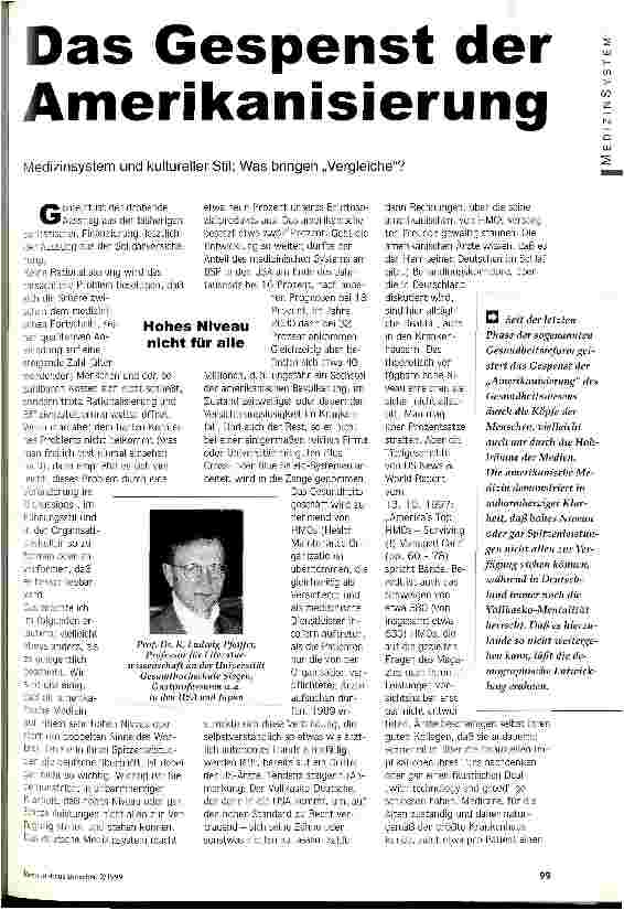 Vorschauseite 1: Das Gespenst der Amerikanisierung Medizinsystem und kultureller Stil: Was bringen Vergleiche?