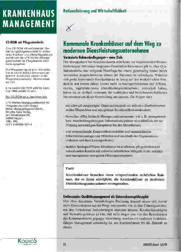 Vorschauseite 1: Kommunale Krankenhäuser auf dem Weg zu modernen Dienstleistungsunternehmen Veränderte Rahmenbedingungen - neue Ziele
