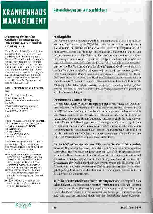 Vorschauseite 3: Kommunale Krankenhäuser auf dem Weg zu modernen Dienstleistungsunternehmen Veränderte Rahmenbedingungen - neue Ziele