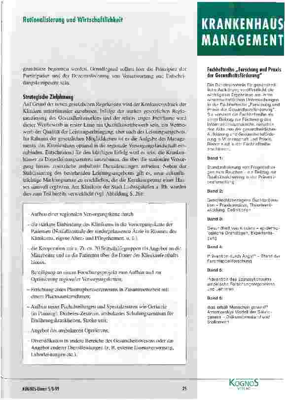 Vorschauseite 4: Kommunale Krankenhäuser auf dem Weg zu modernen Dienstleistungsunternehmen Veränderte Rahmenbedingungen - neue Ziele