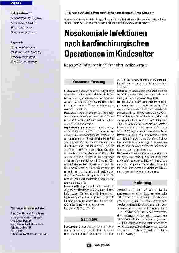Vorschauseite 1: Nosokomiale Infektionen nach kardiochirurgischen Operationen im Kindesalter
