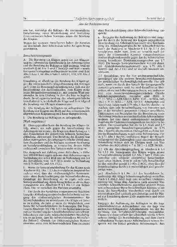 Vorschauseite 4: AGG §§ 1, 3, 7; BetrVG § 75; BGB § 611 Sozialplan - Benachteiligung wegen Behinderung - Renteneintrittsmöglichkeit