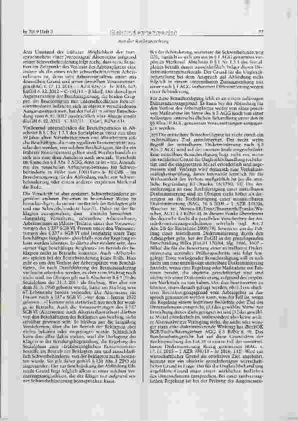 Vorschauseite 5: AGG §§ 1, 3, 7; BetrVG § 75; BGB § 611 Sozialplan - Benachteiligung wegen Behinderung - Renteneintrittsmöglichkeit