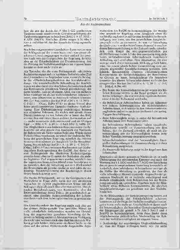 Vorschauseite 6: AGG §§ 1, 3, 7; BetrVG § 75; BGB § 611 Sozialplan - Benachteiligung wegen Behinderung - Renteneintrittsmöglichkeit