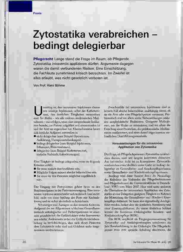 Vorschauseite 1: Zytostatika verabreichen bedingt delegierbar