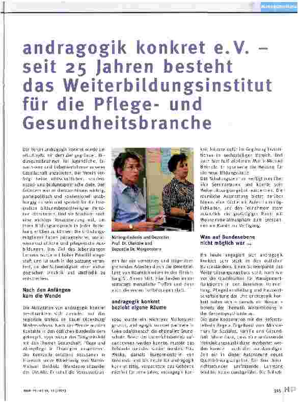 Vorschauseite 1: andragogik konkret e. V. -seit 25 Jahren besteht das Weiterbildungsinstitut für die Pflegeund Gesundheitsbranche
