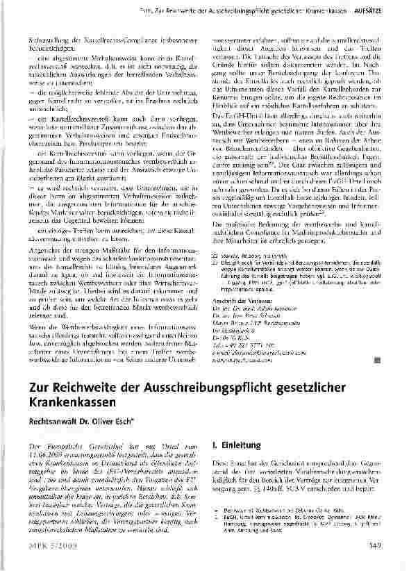 Vorschauseite 1: Zur Reichweite der Ausschreibungspflicht gesetzlicher Krankenkassen