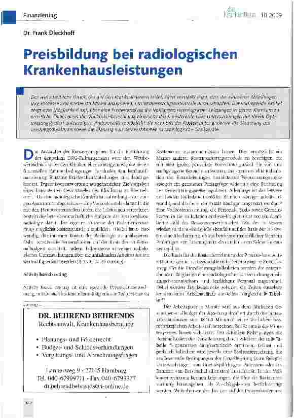 Vorschauseite 1: Preisbildung bei radiologischen Krankenhausleistungen