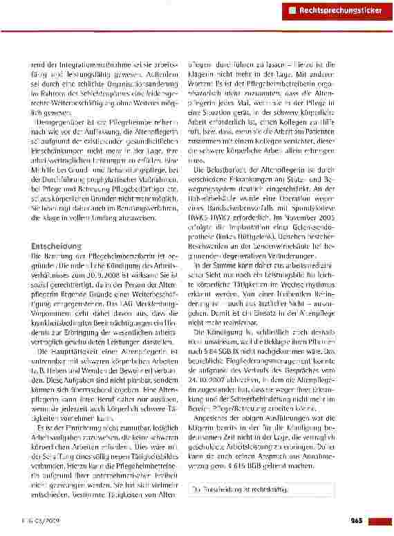 Vorschauseite 2: Kündigung einer Altenpfiegerin wegen Leistungsunfähigkeit
