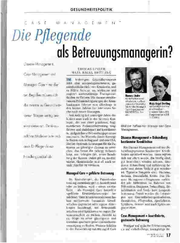 Vorschauseite 1: Die Pflegende als Betreuungsmanagerin?