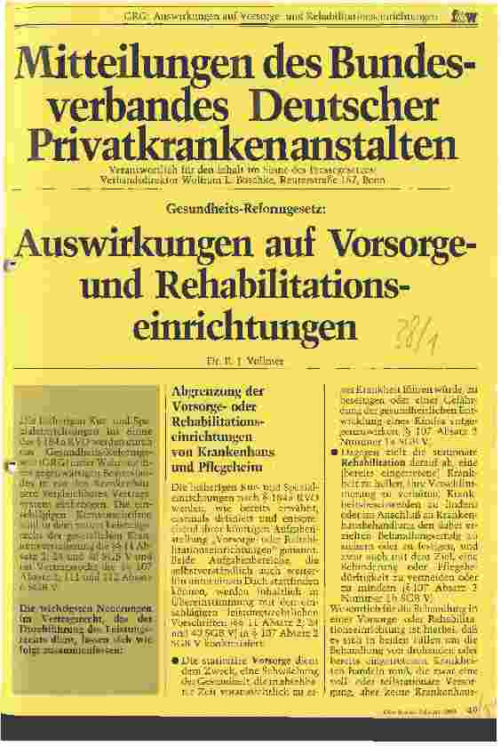 Vorschauseite 1: Auswirkungen auf Vorsorgeund Rehabilitationseinrichtungen
