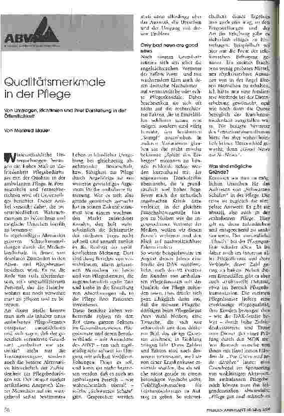 Vorschauseite 1: Qualitätsmerkmale in der Pflege