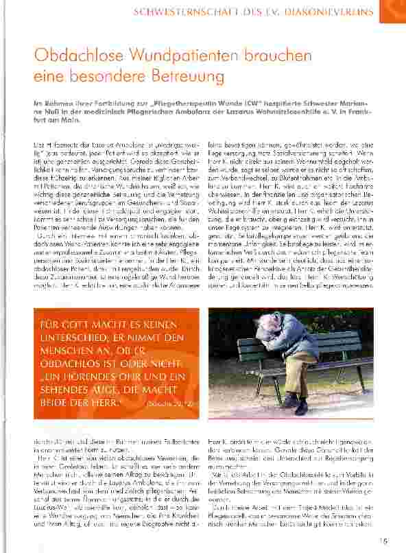 Vorschauseite 1: Obdachlose Wundpatienten brauchen eine besondere Betreuung