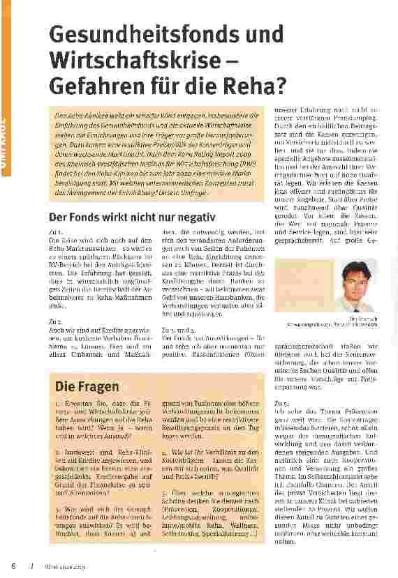 Vorschauseite 1: Gesundheitsfonds und Wirtschaftskrise -Gefahren für die Reha?