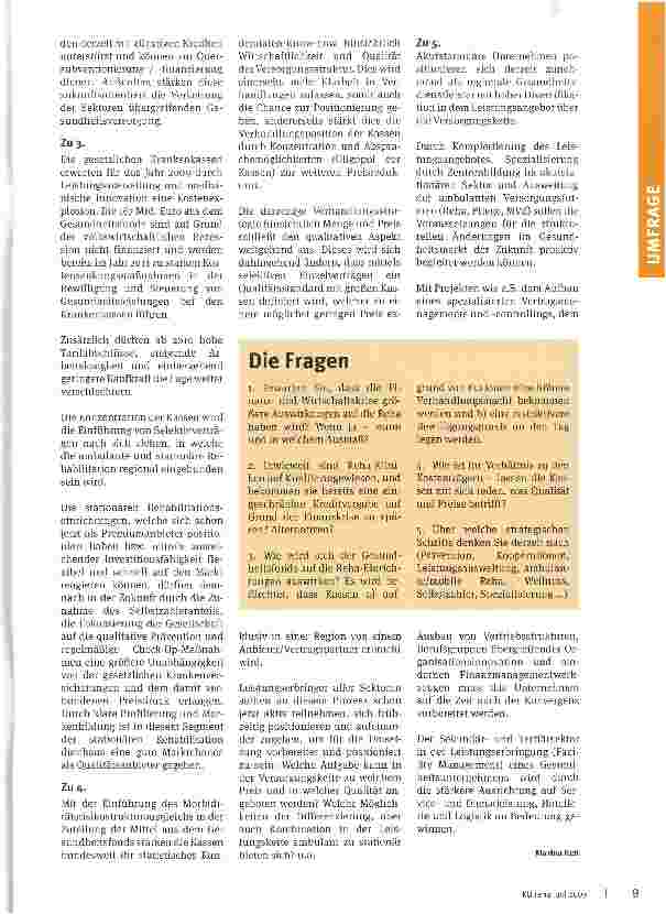 Vorschauseite 4: Gesundheitsfonds und Wirtschaftskrise -Gefahren für die Reha?