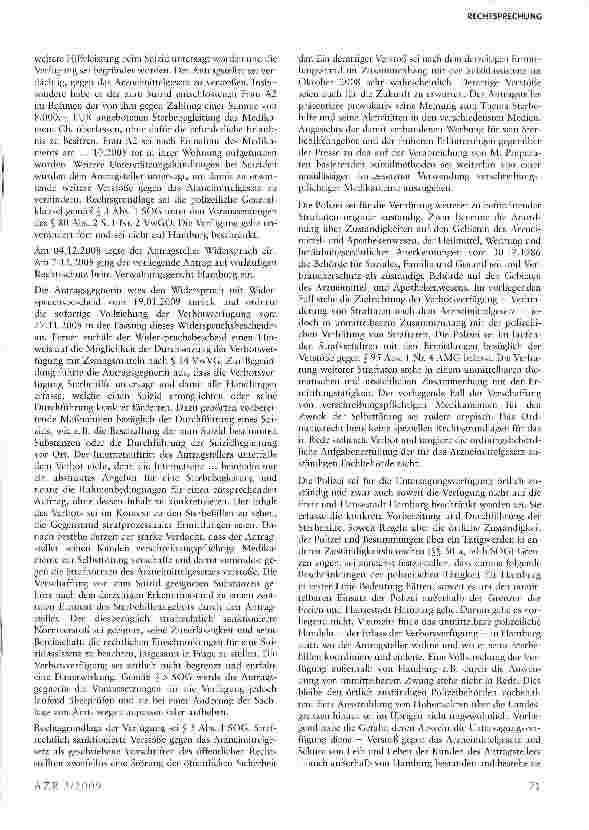 Vorschauseite 3: Arzt darf nicht gegen Zahlung eines Honorars Dienstleistungen zur Erleichterung der Suiziddurchführung anbieten