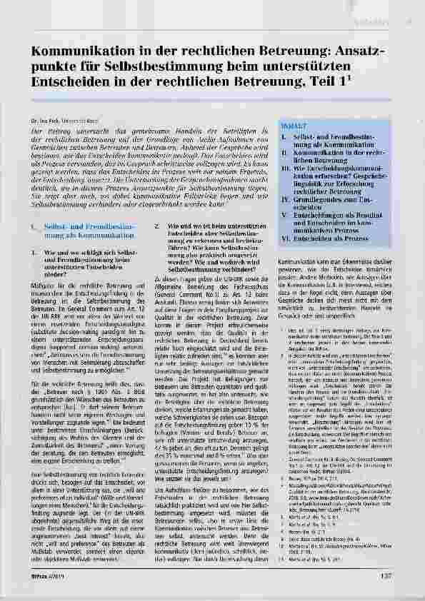 Vorschauseite 1: Kommunikation in der rechtlichen Betreuung: Ansatzpunkte für Selhsthestimmung heim unterstützten Entscheiden in der rechtlichen Betreuung, Teil 1