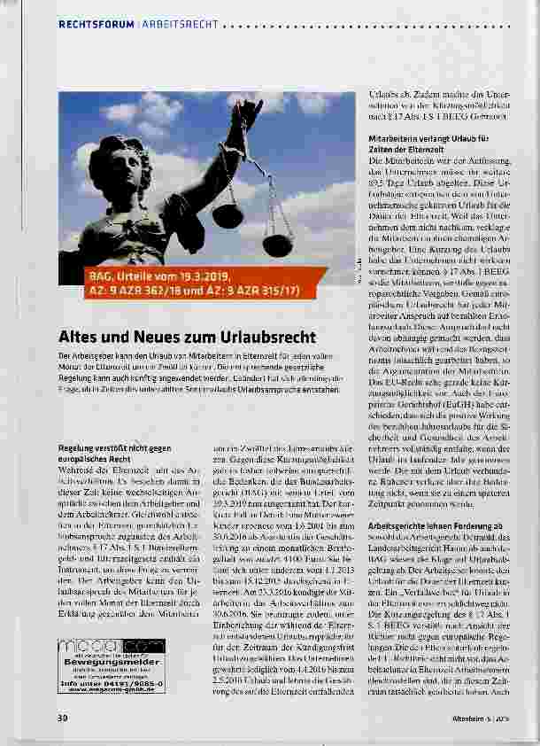 Vorschauseite 1: Altes und Neues zum Urlaubsrecht