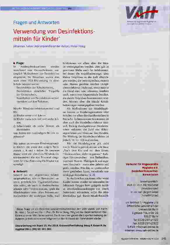 Vorschauseite 1: Verwendung von Desinfektionsmitteln für Kinder