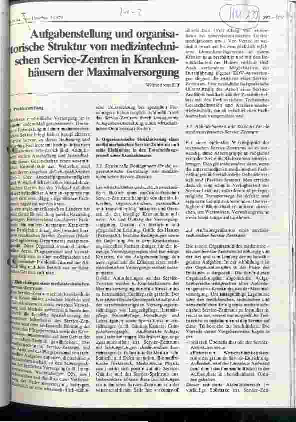 Vorschauseite 1: Aufgabenstellung und organisatorische Struktur von medizintechnischen Service-Zentren in Krankenhäusern der Maximalversorgung