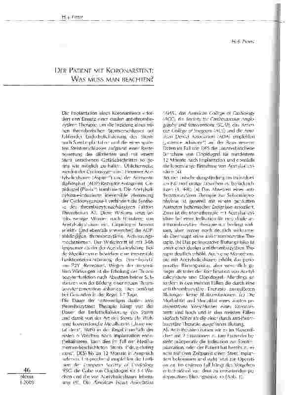 Vorschauseite 1: DER PATIENT MIT KORONARSTENT: WAS MUSS MAN BEACHTEN?