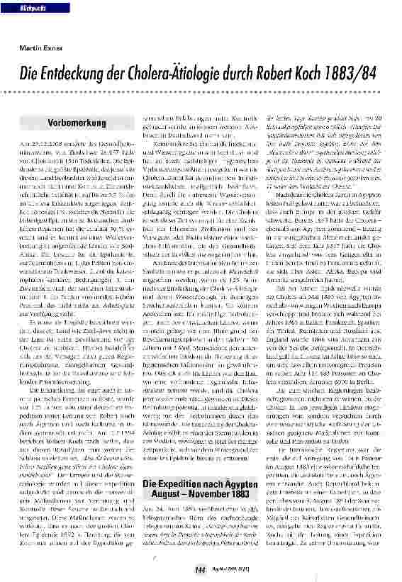 Vorschauseite 1: Die Entdeckung der Cholera-Ätiologie durch Robert Koch 1883/84