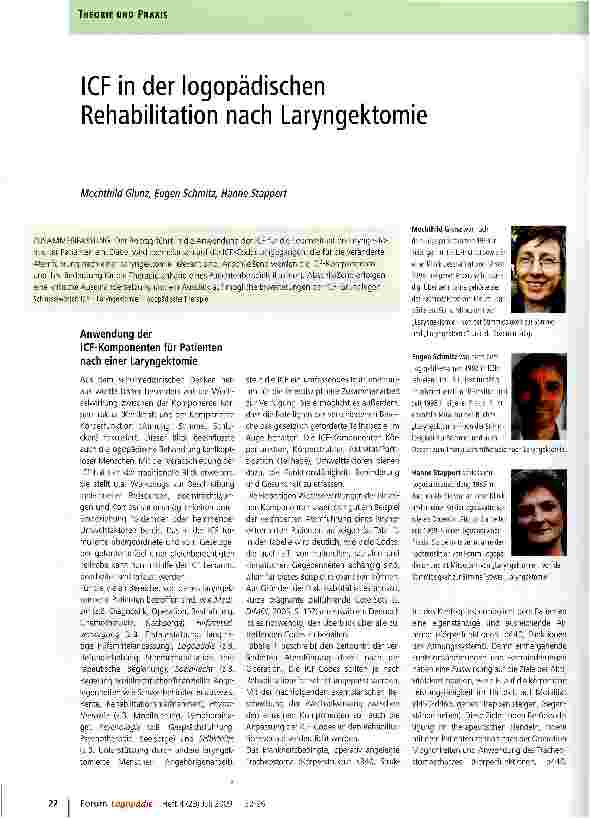 Vorschauseite 1: ICF in der logopädischen Rehabilitation nach Laryngektomie