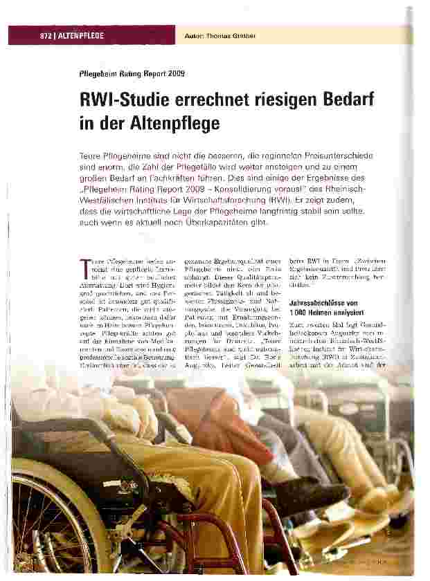 Vorschauseite 1: RWI-Studie errechnet riesigen Bedarf in der Altenpflege