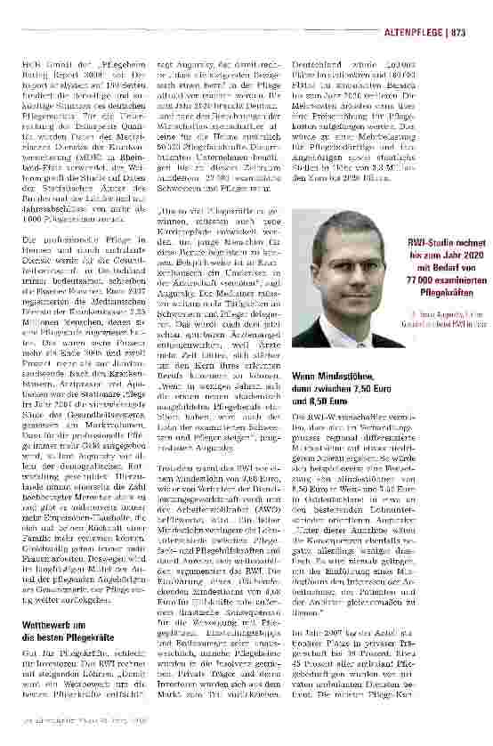 Vorschauseite 2: RWI-Studie errechnet riesigen Bedarf in der Altenpflege
