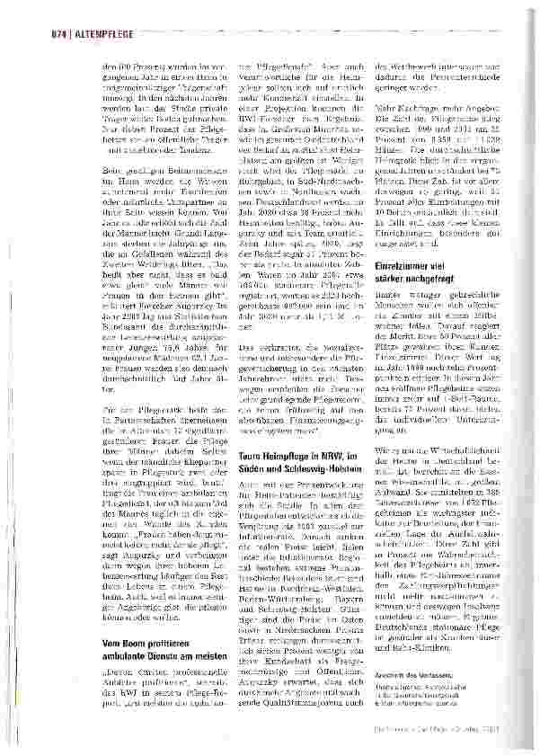 Vorschauseite 3: RWI-Studie errechnet riesigen Bedarf in der Altenpflege