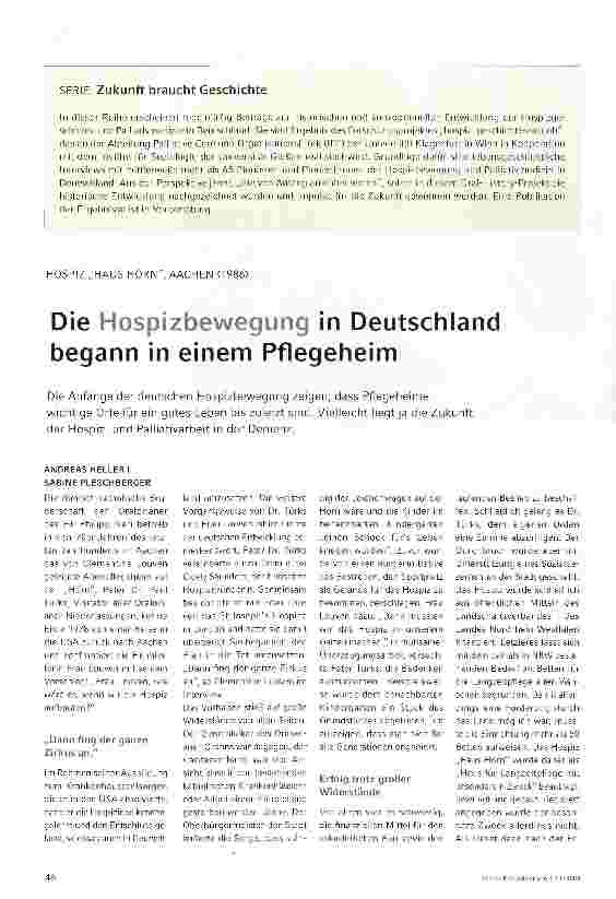 Vorschauseite 1: HOSPIZ „HAUS HÖRN, AACHEN (1986)Die Hospizbewegung in Deutschland begann in einem Pflegeheim