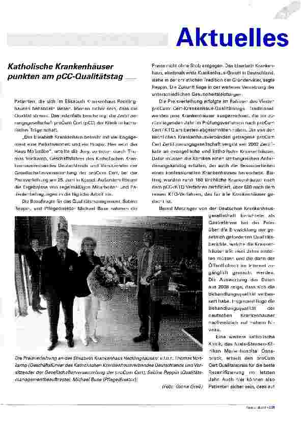 Vorschauseite 1: Katholische Krankenhäuser punkten am pCC-Qualitätstag