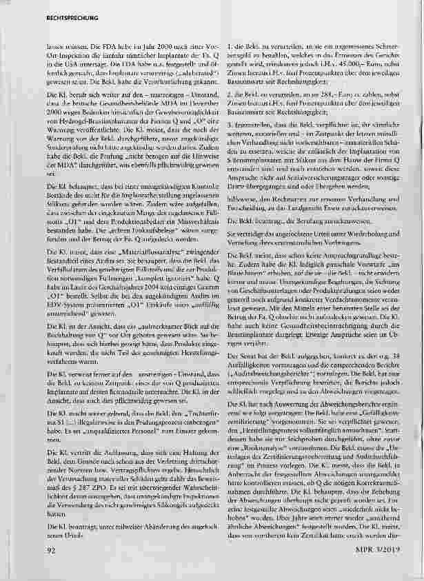 Vorschauseite 2: Zur Haftung der zur Überprüfung des Qualitätssicherungssystems und Überwachung der sich daraus ergebenden Pflichten zuständigen Stelle im sogenannten Brustimplantate-Skandal § 823…