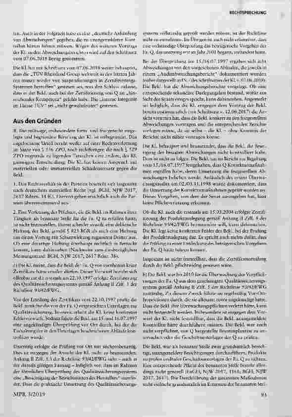 Vorschauseite 3: Zur Haftung der zur Überprüfung des Qualitätssicherungssystems und Überwachung der sich daraus ergebenden Pflichten zuständigen Stelle im sogenannten Brustimplantate-Skandal § 823…