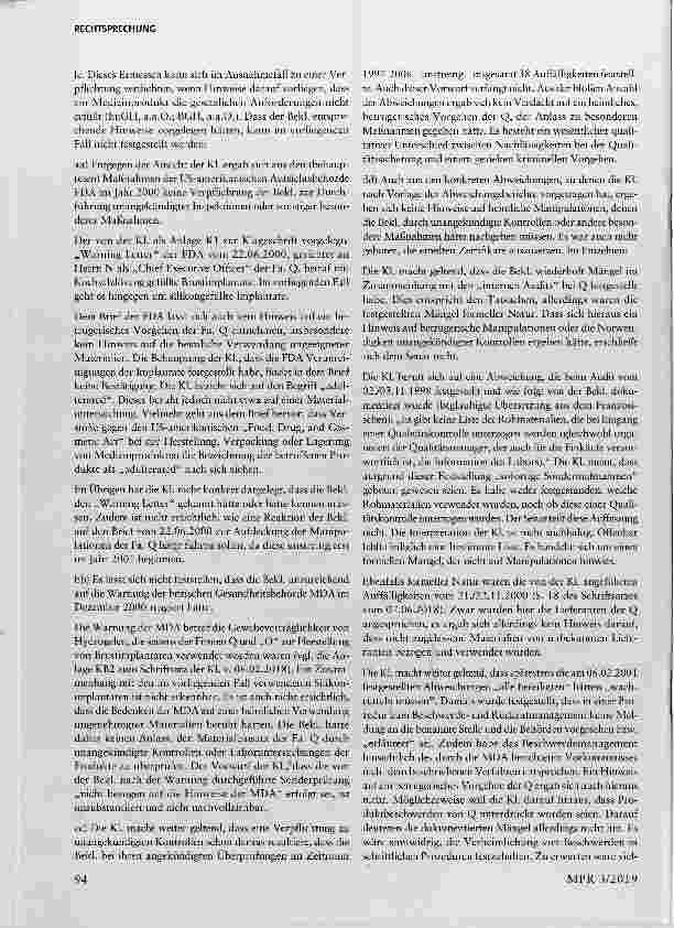 Vorschauseite 4: Zur Haftung der zur Überprüfung des Qualitätssicherungssystems und Überwachung der sich daraus ergebenden Pflichten zuständigen Stelle im sogenannten Brustimplantate-Skandal § 823…