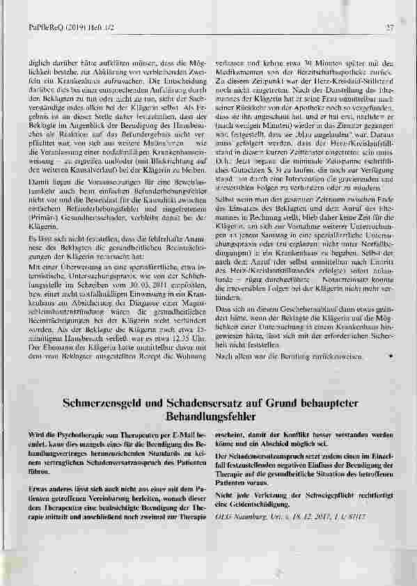 Vorschauseite 1: Schmerzensgeld und Schadensersatz auf Grund behaupteter Behandlungsfehler